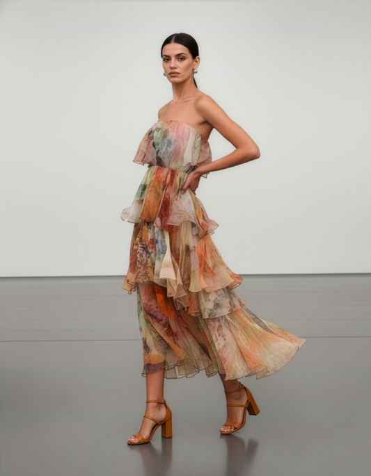 LUXE Pastel Flora Ruffle Maxi