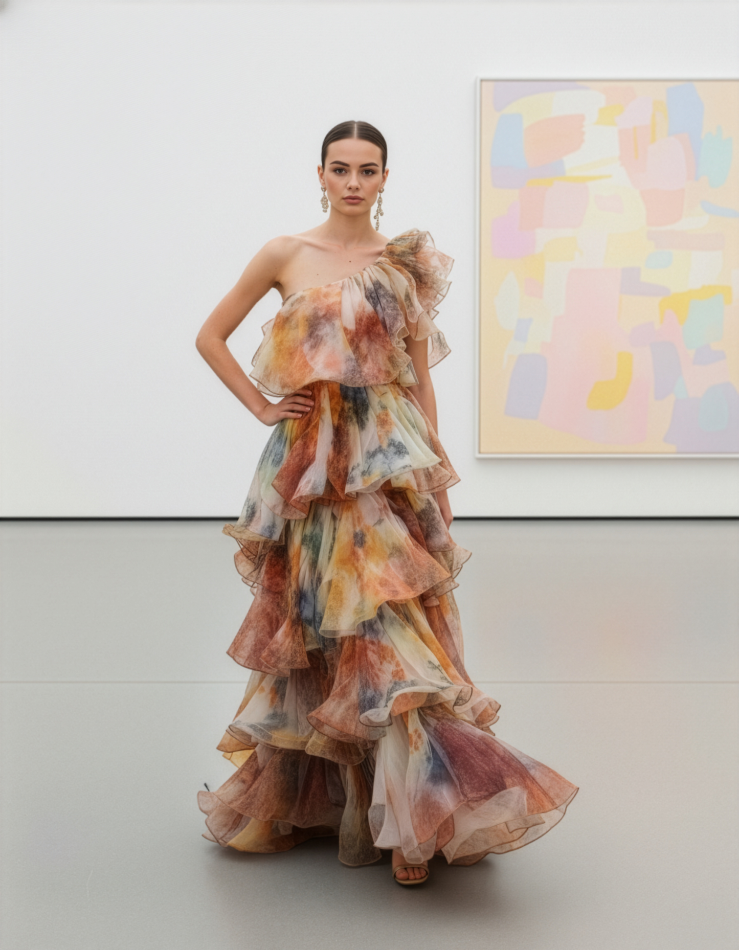 LUXE Pastel Flora Ruffle One Maxi