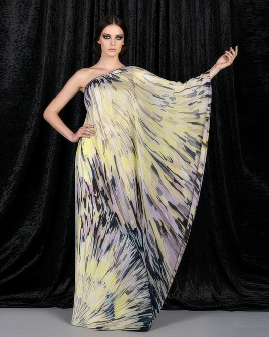 Strokes Purple Yellow Kaftan Dress