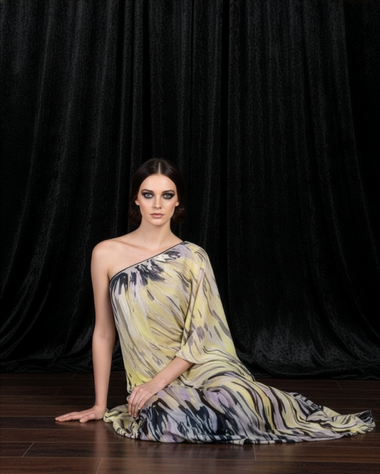 Strokes Purple Yellow Kaftan Dress