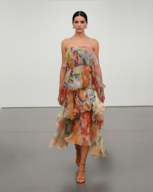 LUXE Pastel Flora Ruffle Maxi
