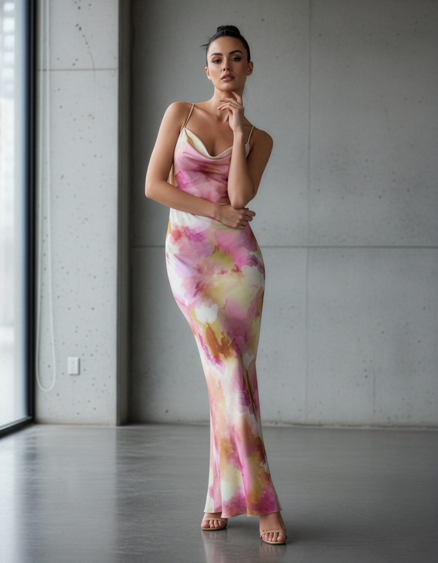 Abstract Floral Spaghetti Dress