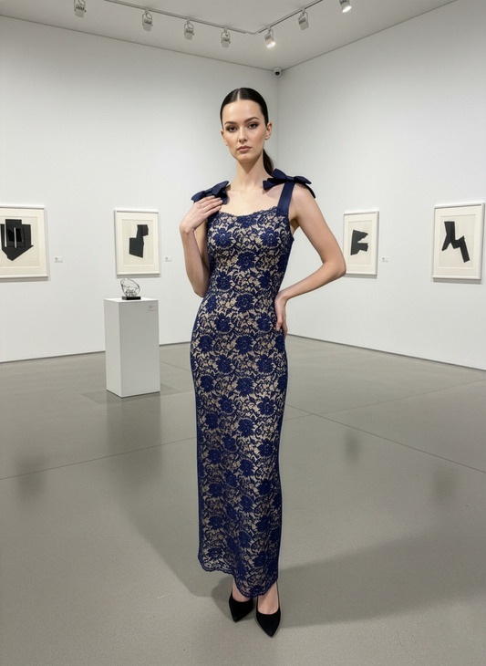 LUXE Peekaboo Navy Lace Dress