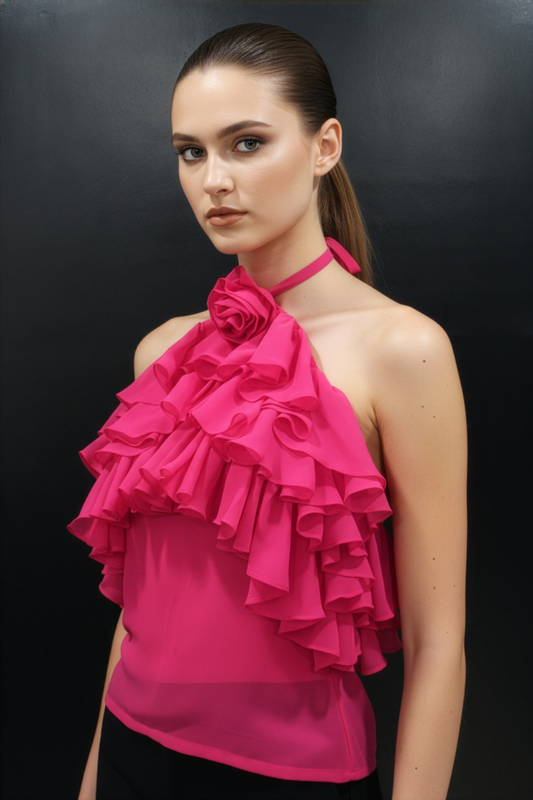 Pink Ruffle Halter Top