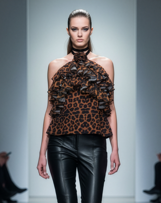 Leopard Ruffle Halter Top