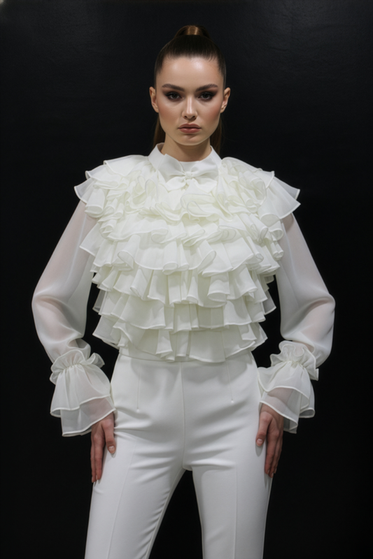 White Ruffle Drama Top