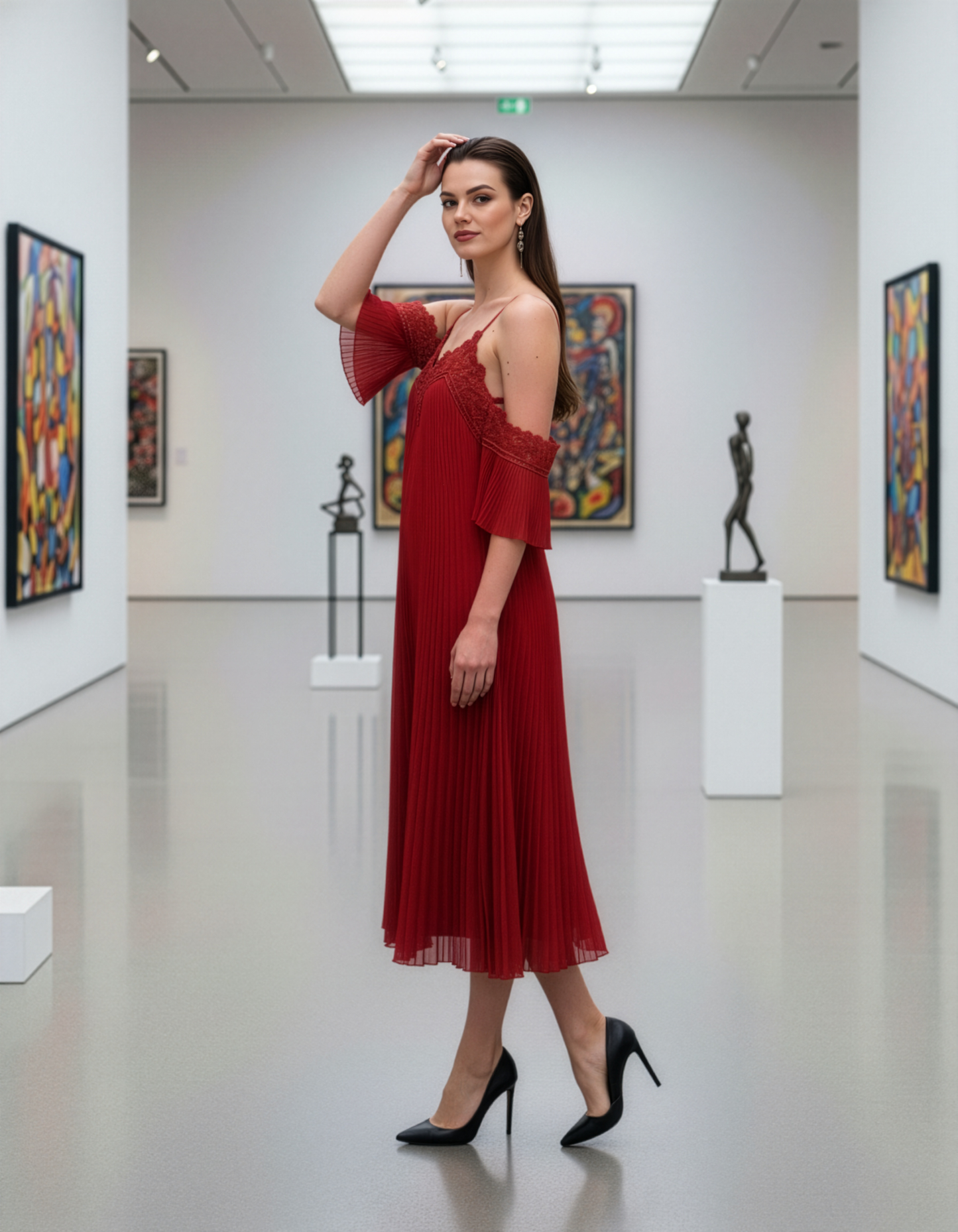 CLEARANCE - Red Cold-Shoulder Lace Dress