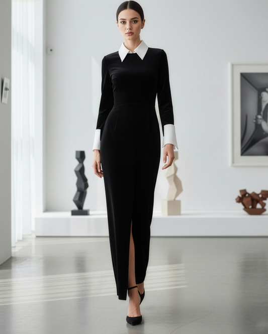 LUXE Black White Collar Cuff Gown