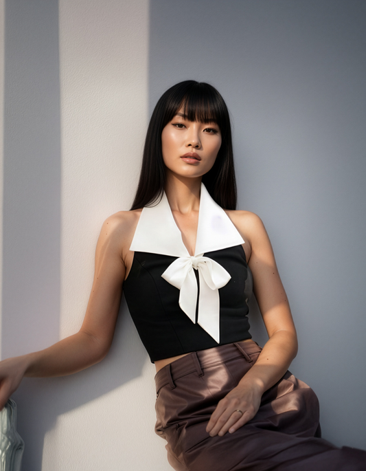 White Collar Halter Top