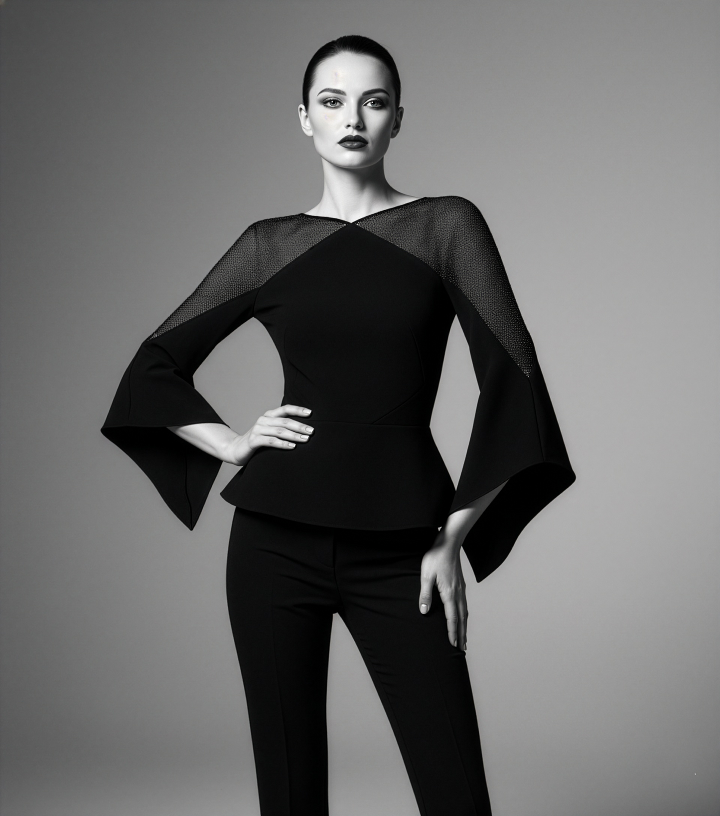 Black Sheer Cape Top