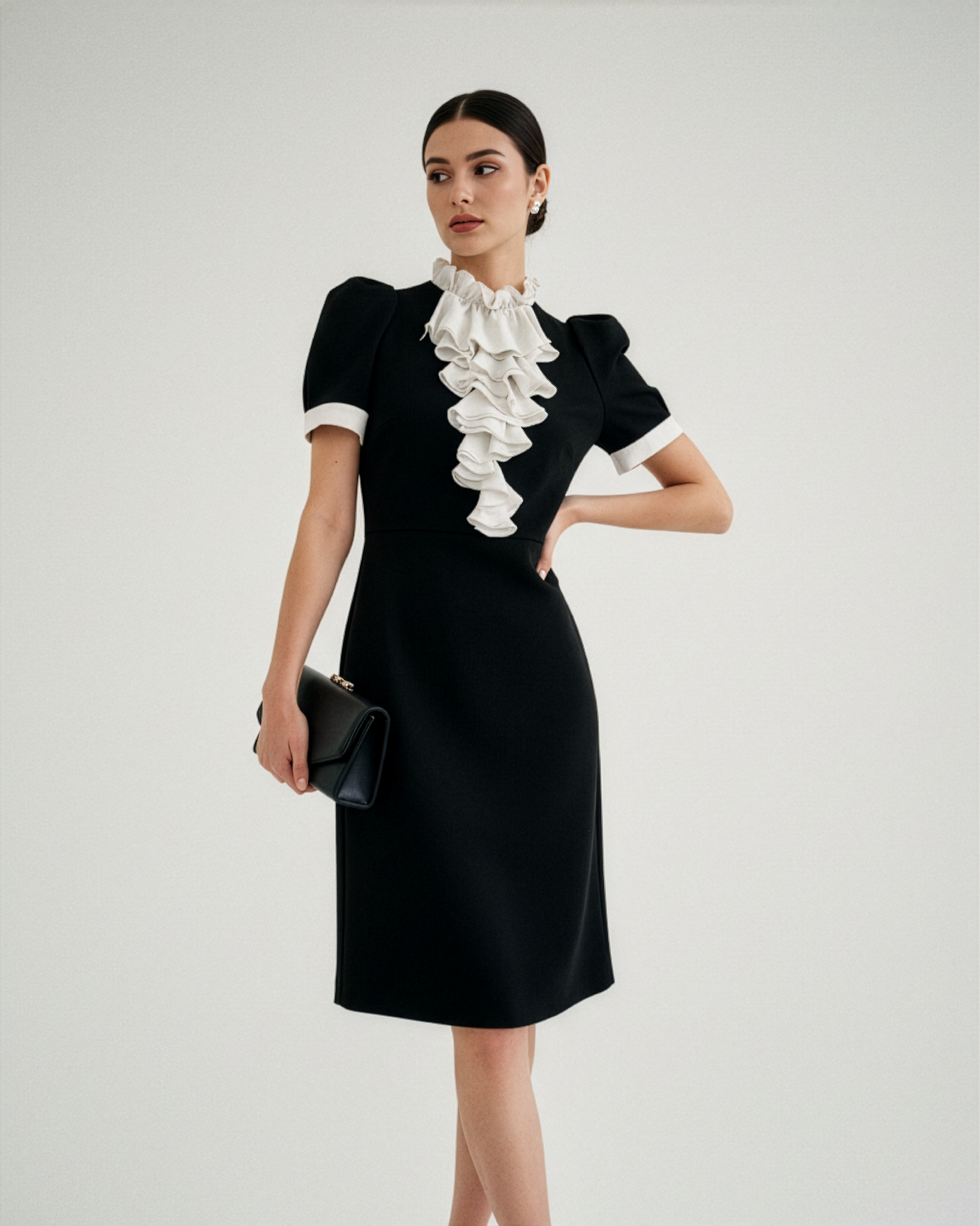 Black White Ruffle Neck Dress – Svelte Couture