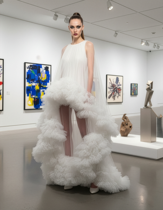 LUXE Tulle Ruffle Drama White Gown
