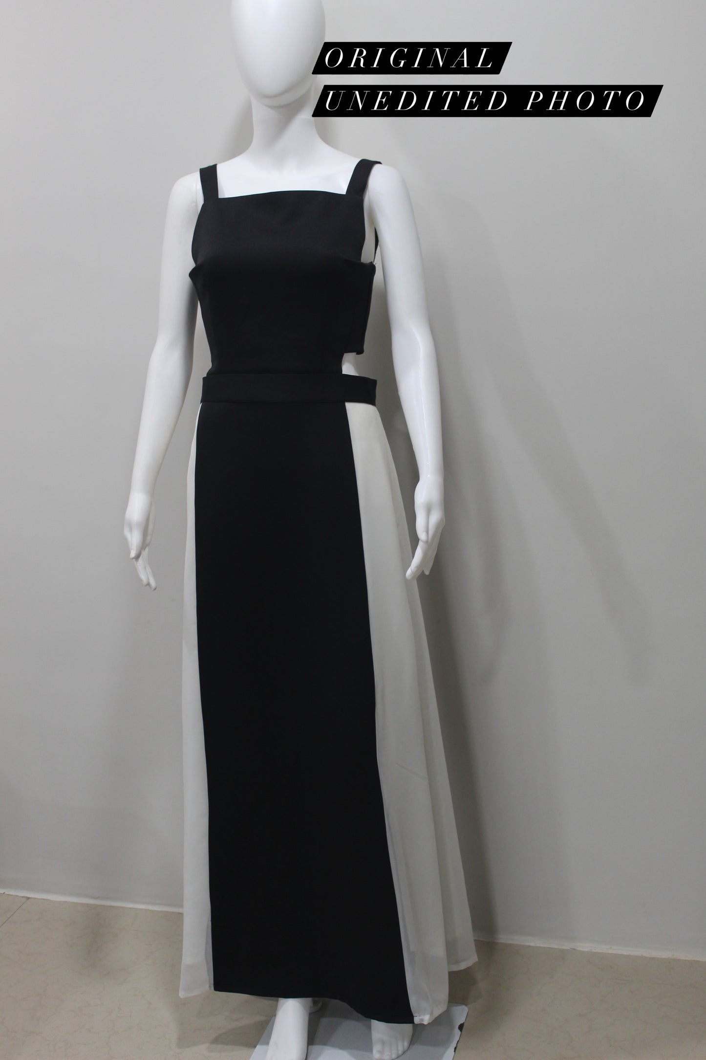 LUXE Black White Panel Cut-Out Gown