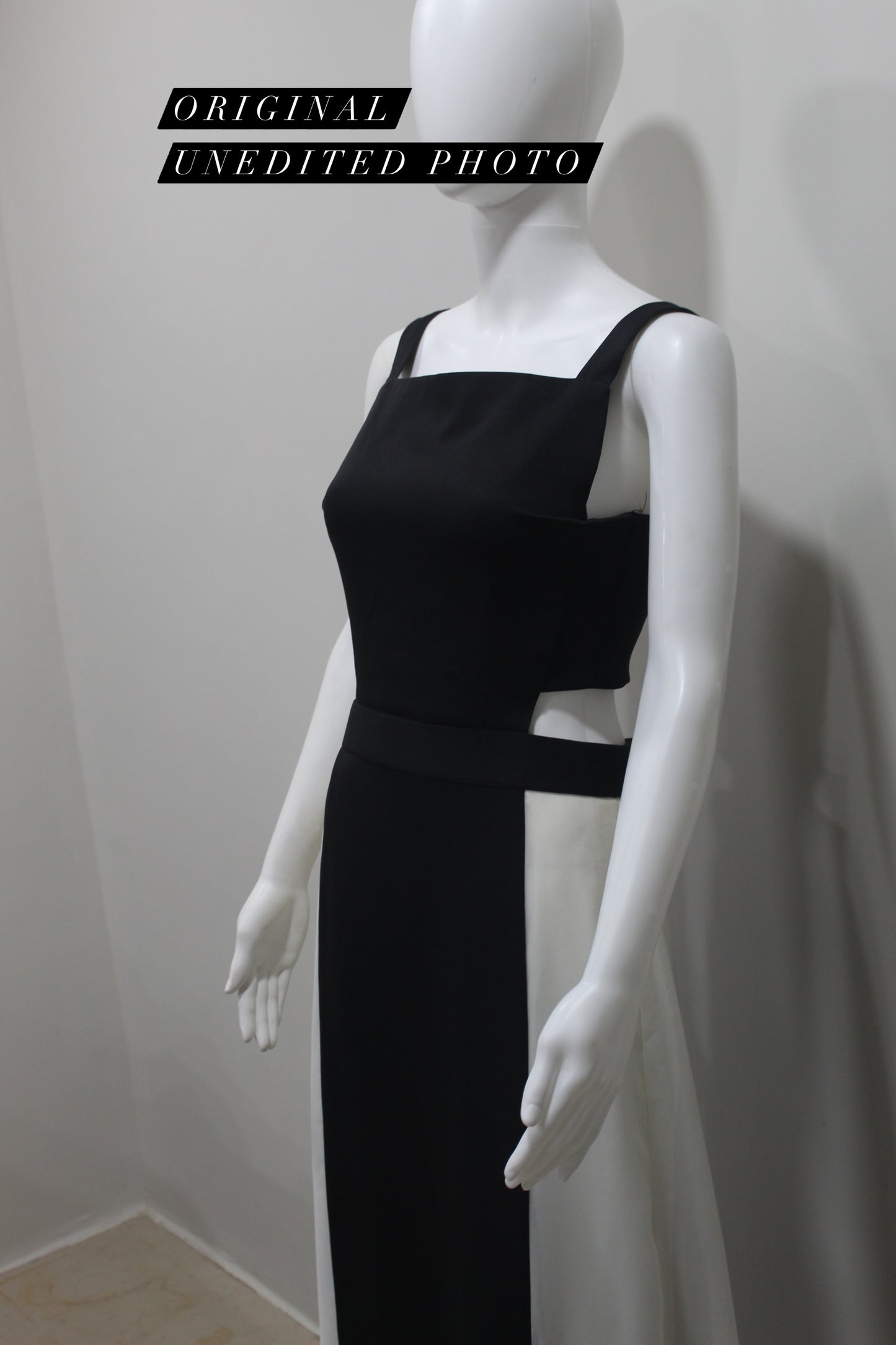 LUXE Black White Panel Cut-Out Gown