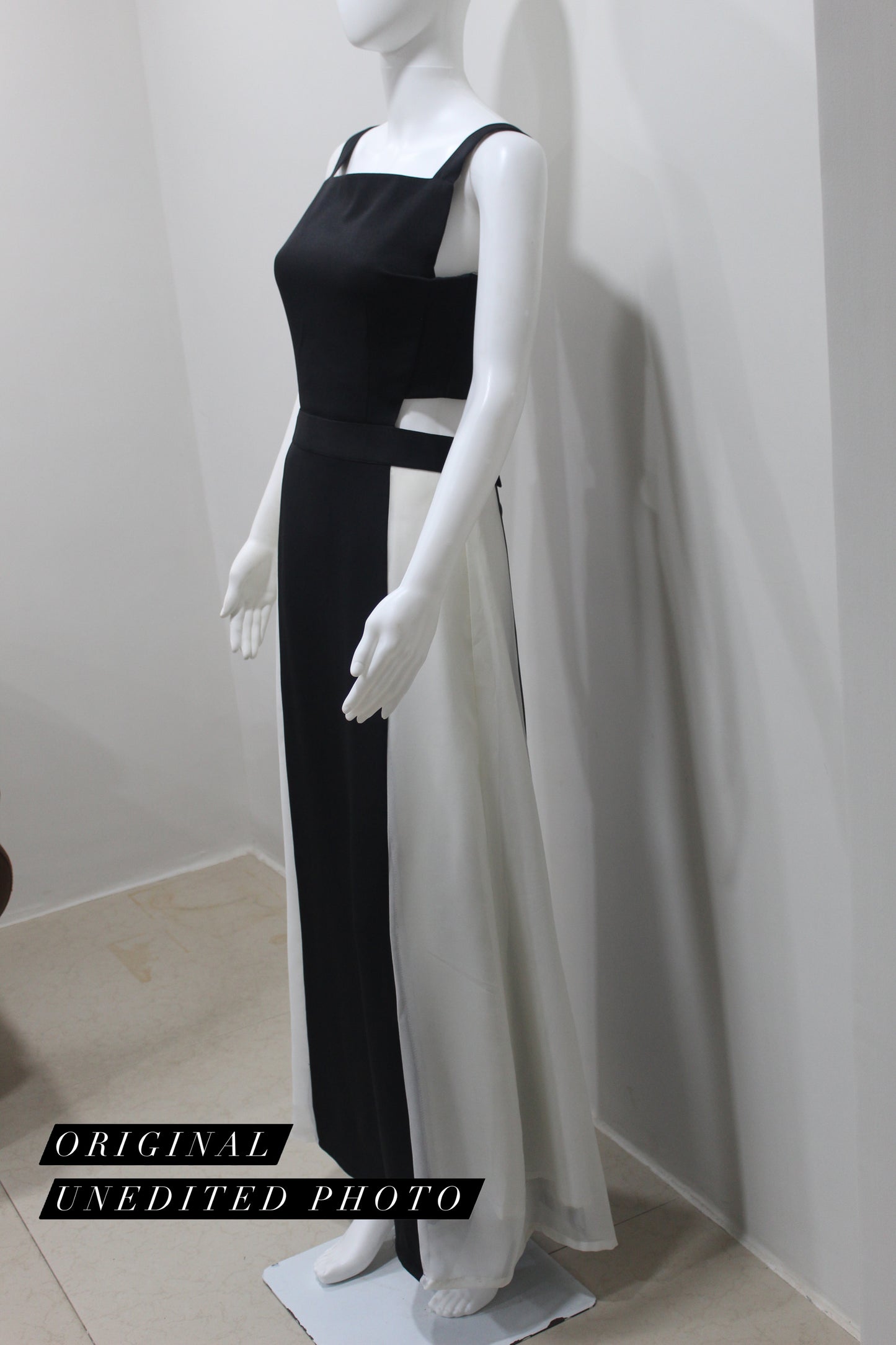 LUXE Black White Panel Cut-Out Gown