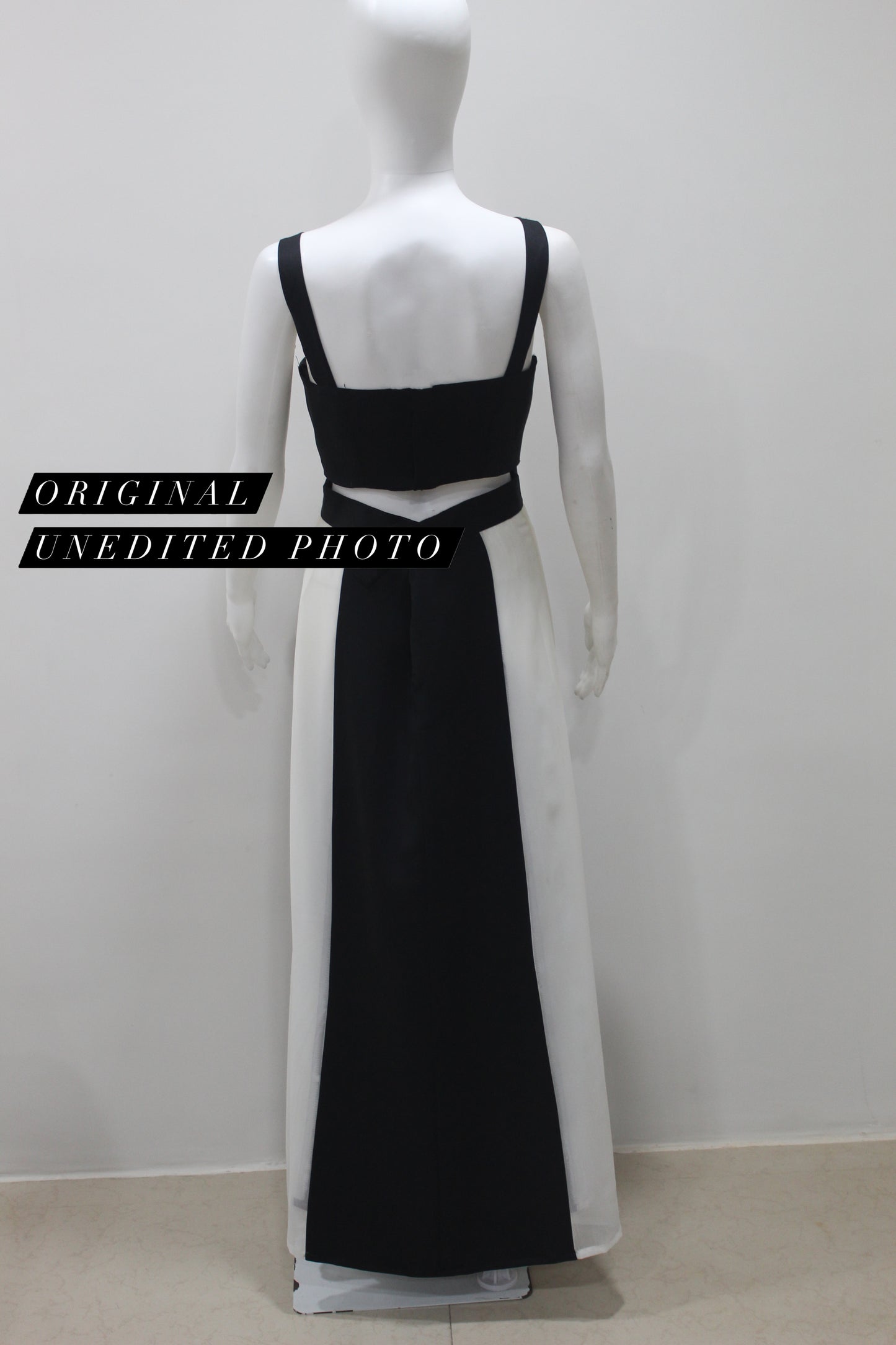 LUXE Black White Panel Cut-Out Gown