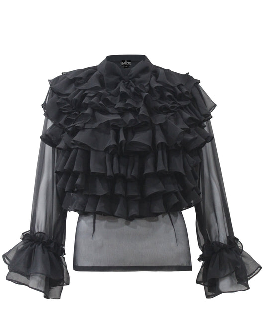 Black Ruffle Drama Top
