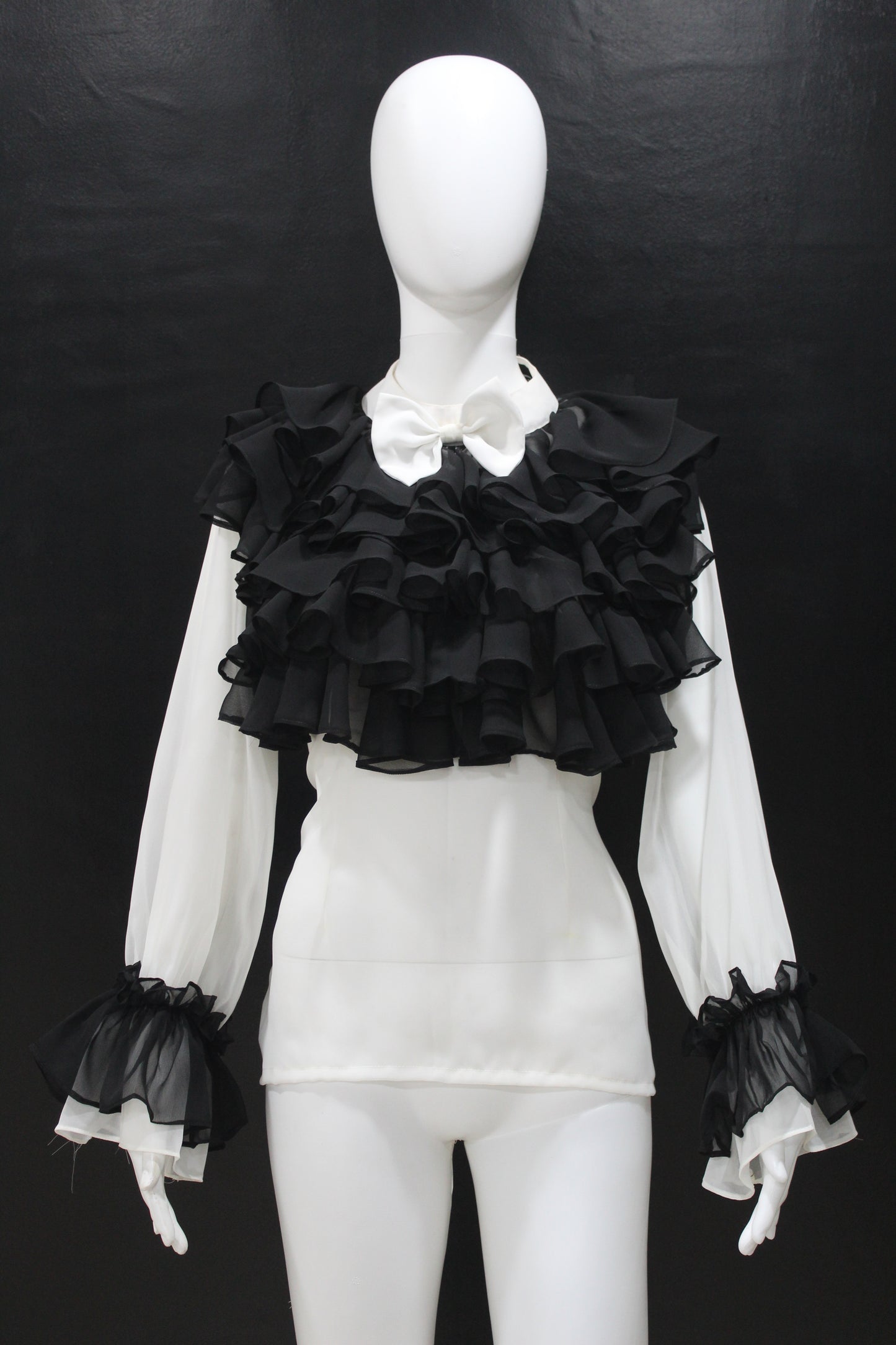 White Black Ruffle Drama Top