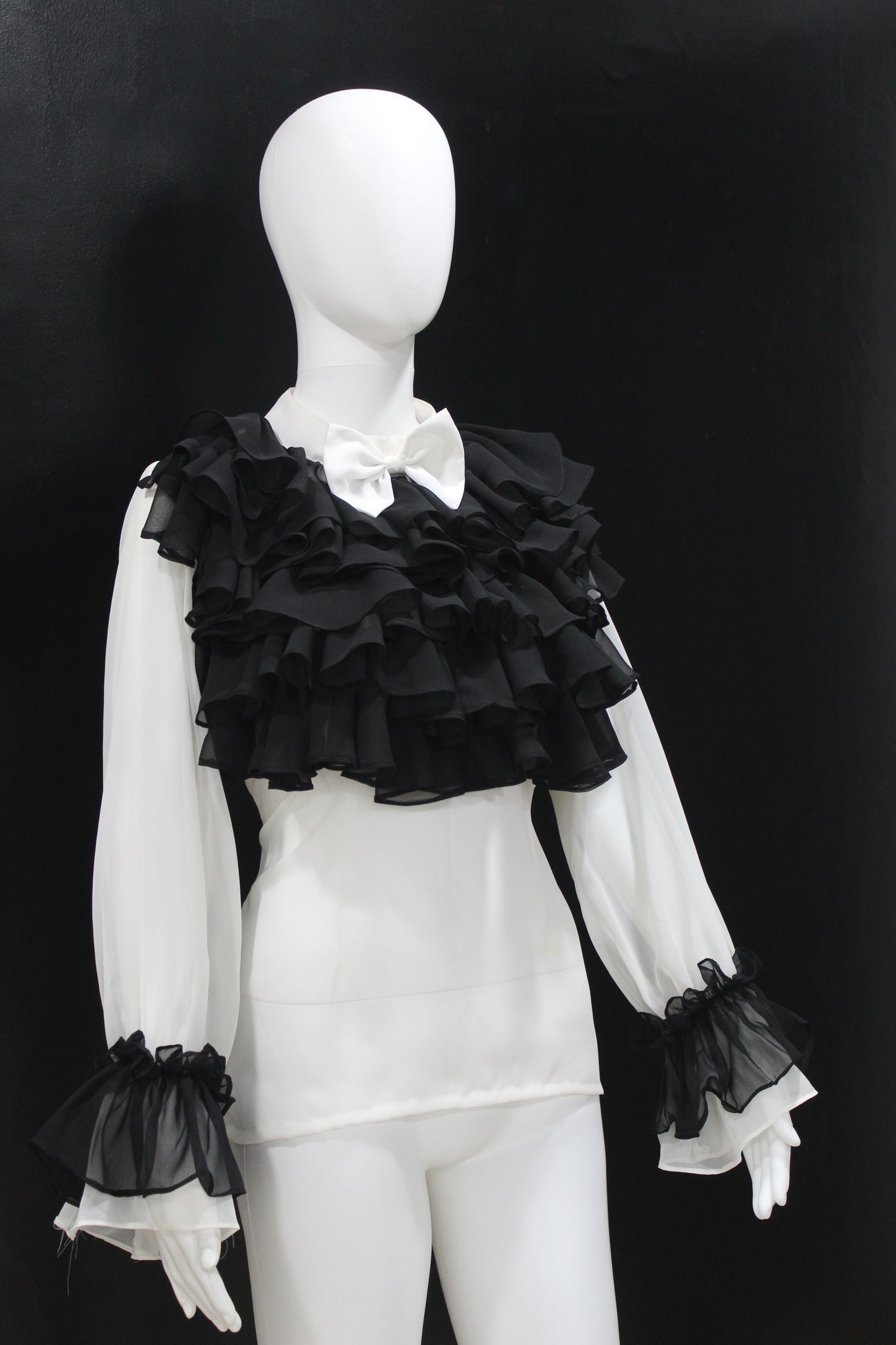 White Black Ruffle Drama Top
