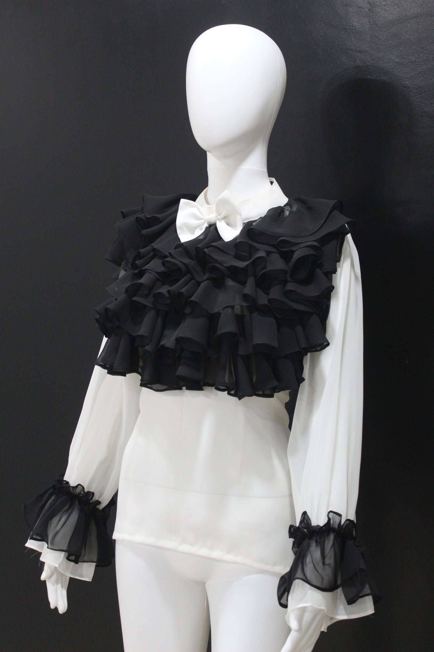 White Black Ruffle Drama Top