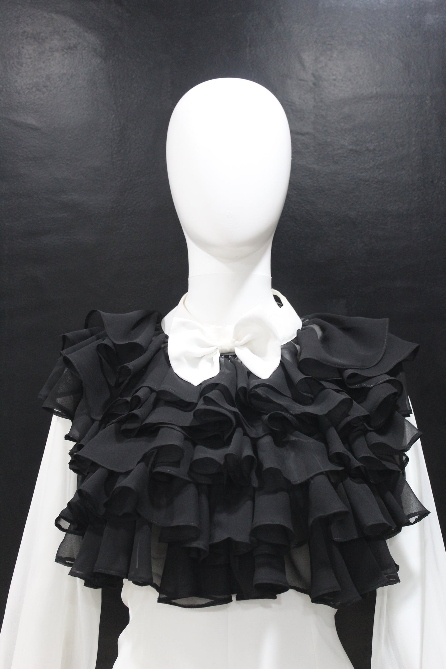 White Black Ruffle Drama Top