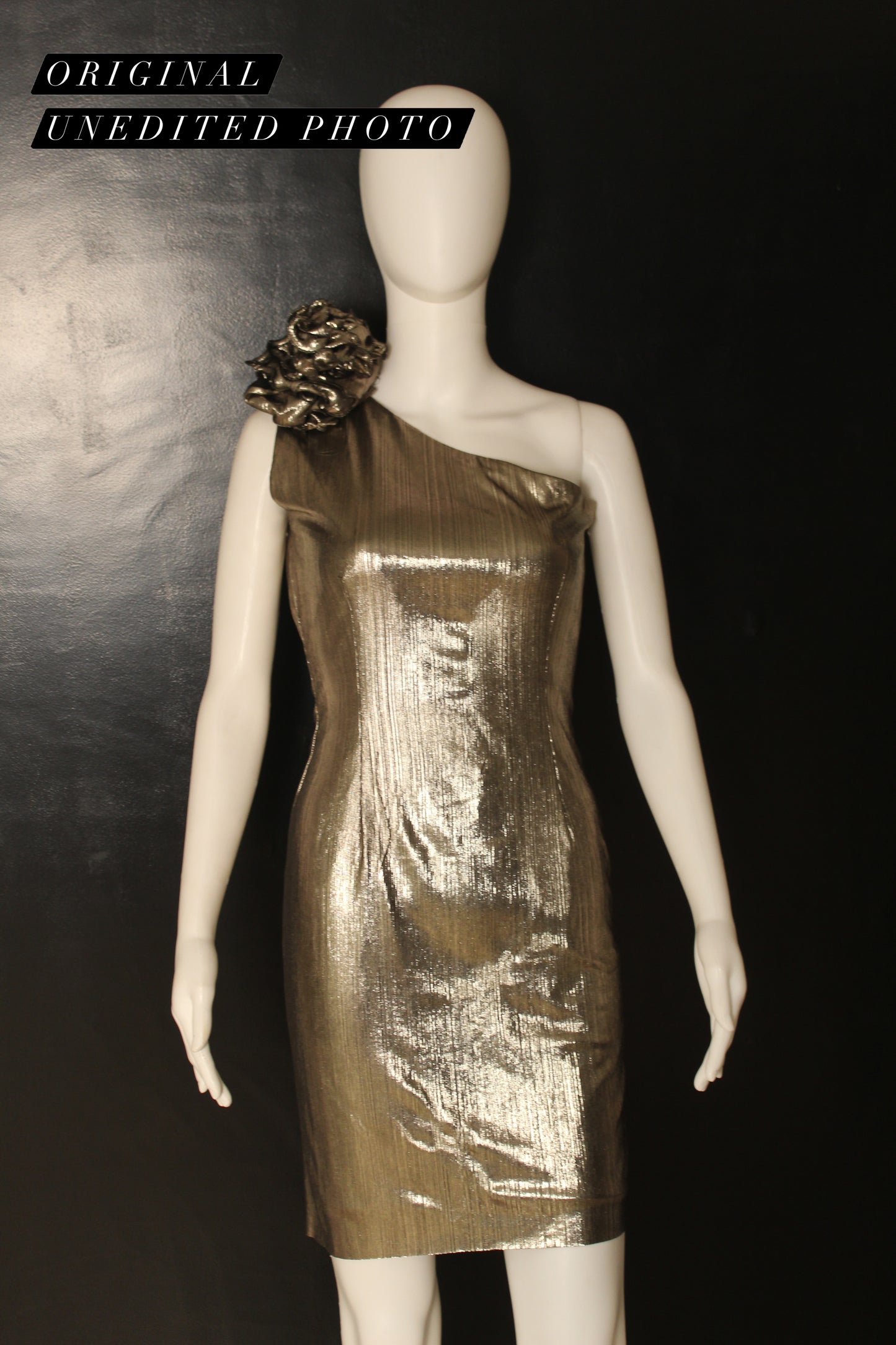 LUXE Bronze Ruffle One Shoulder Dress