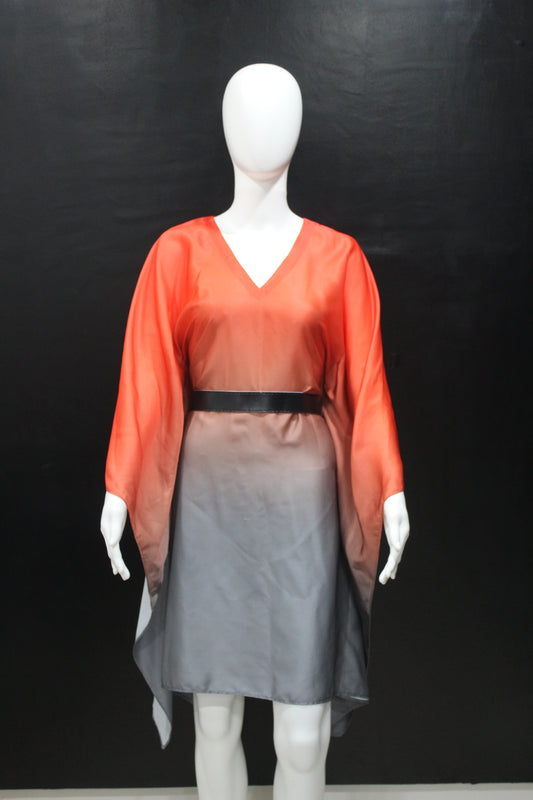 CLEARANCE - Red Grey Ombre Kaftan Dress