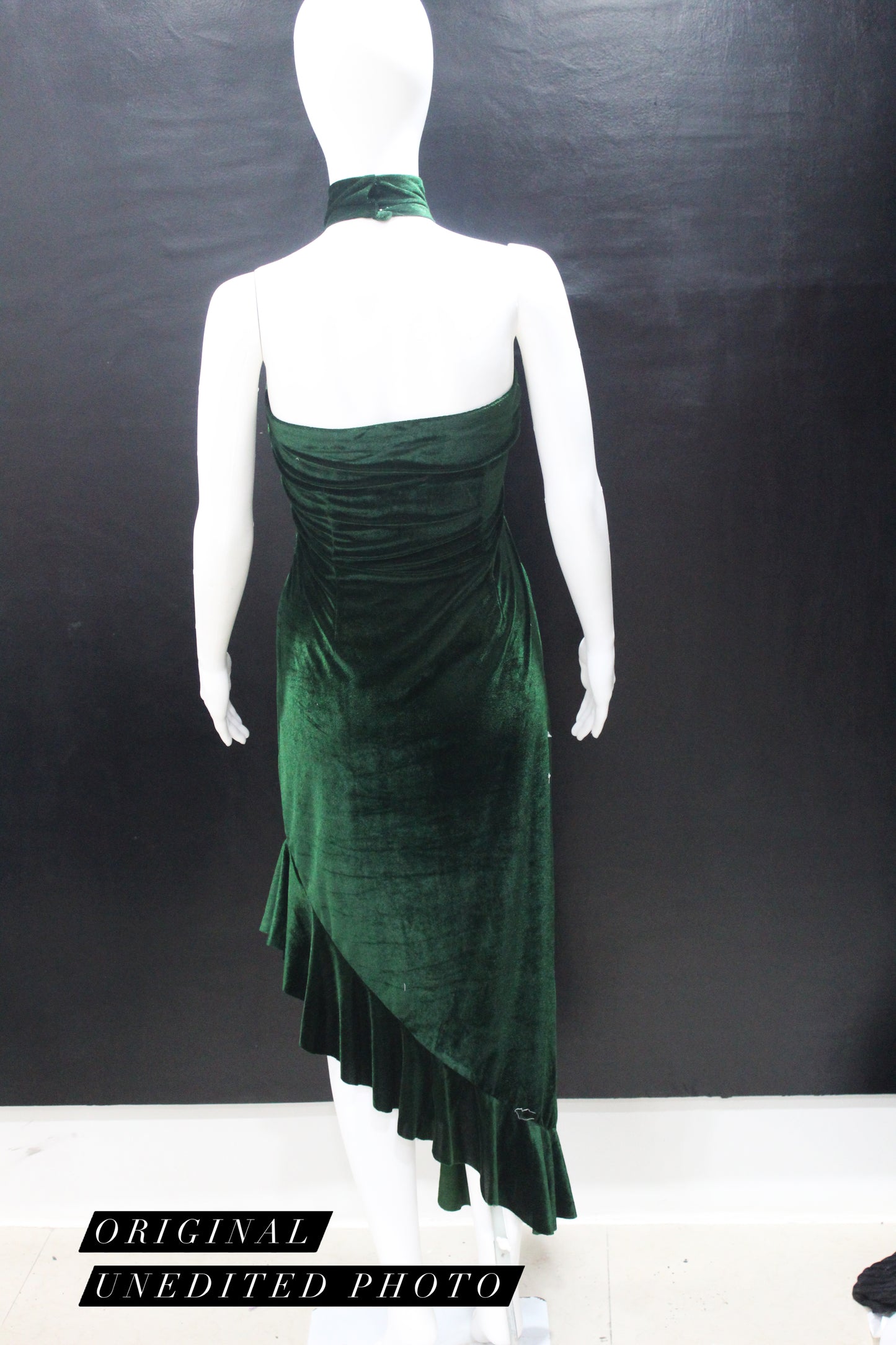 Emerald Velvet Ruffle Dress