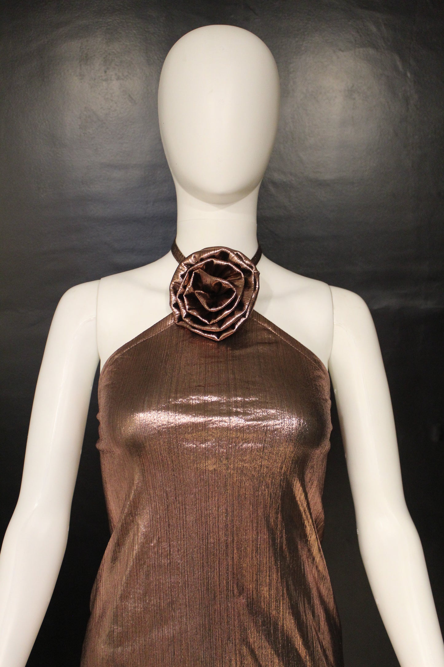 CLEARANCE - Champagne Metal Rose Dress