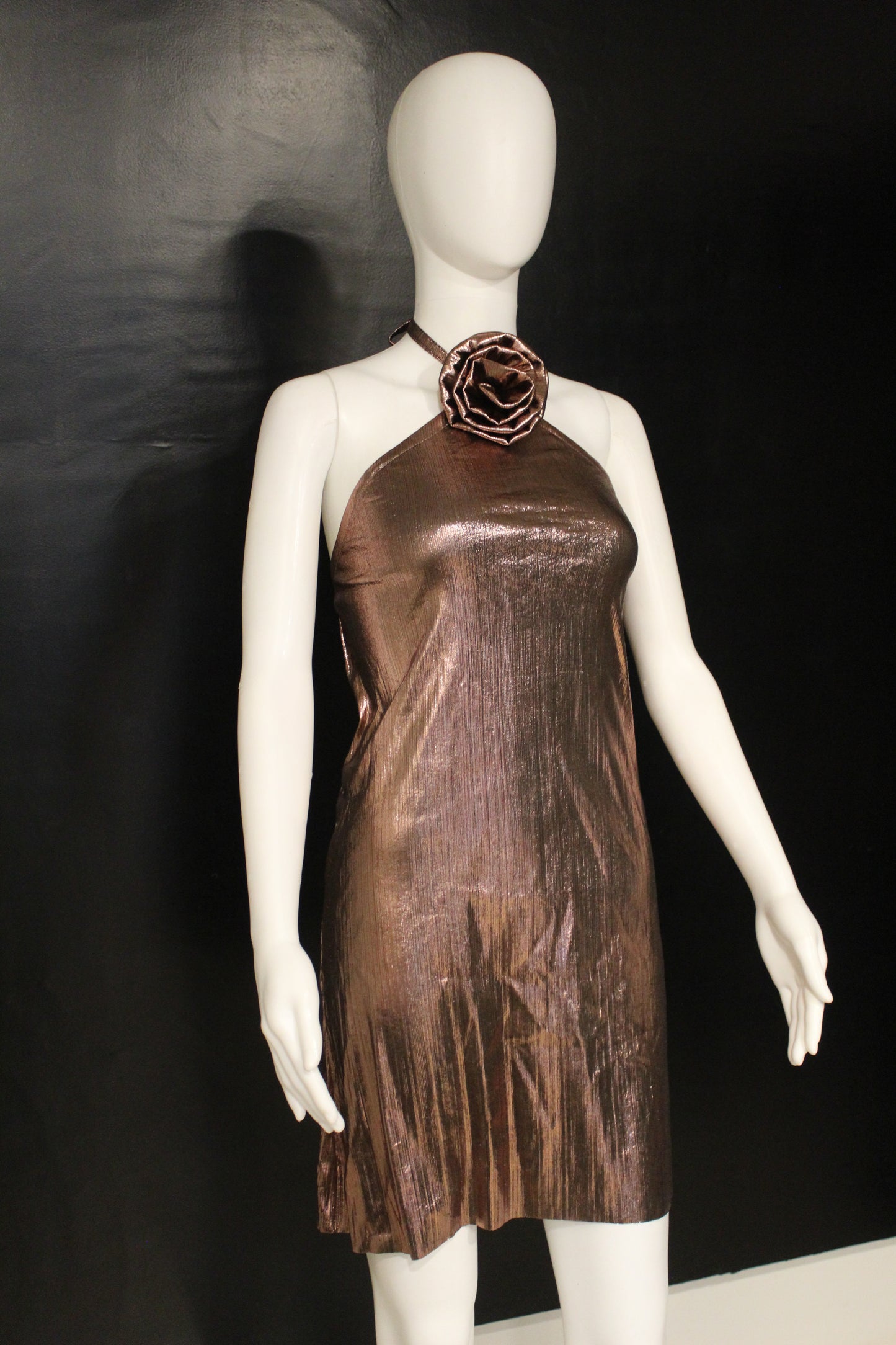 CLEARANCE - Champagne Metal Rose Dress