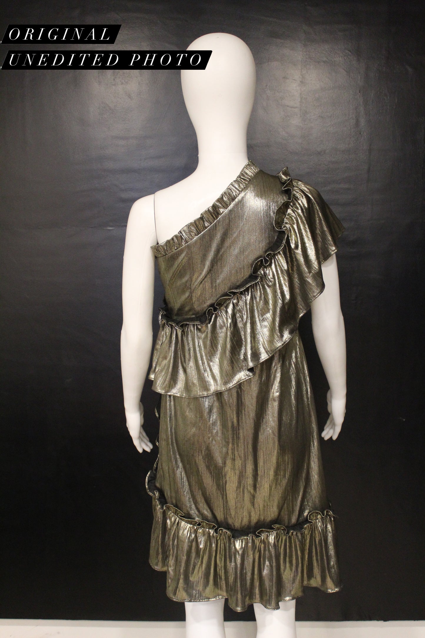 LUXE Gold Metallic Ruffle One Dress