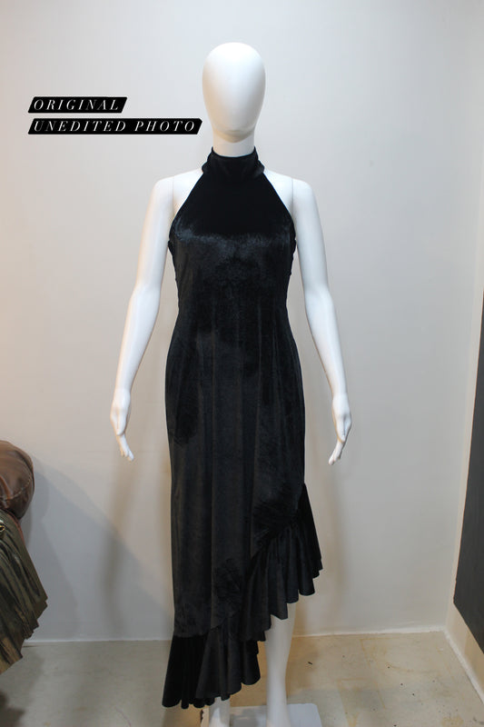 Black Velvet Ruffle Dress