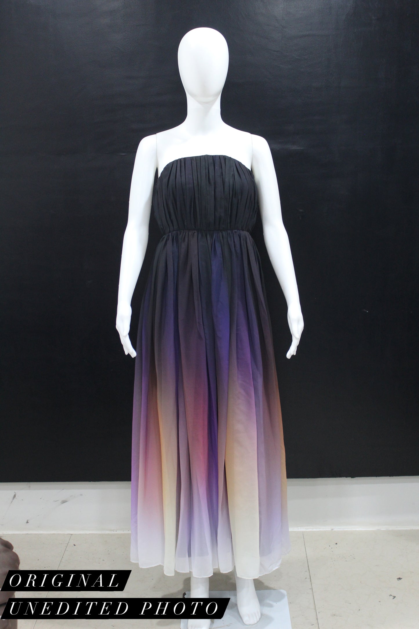 Midnight Black Purple Ombre Pleated Tube Gown