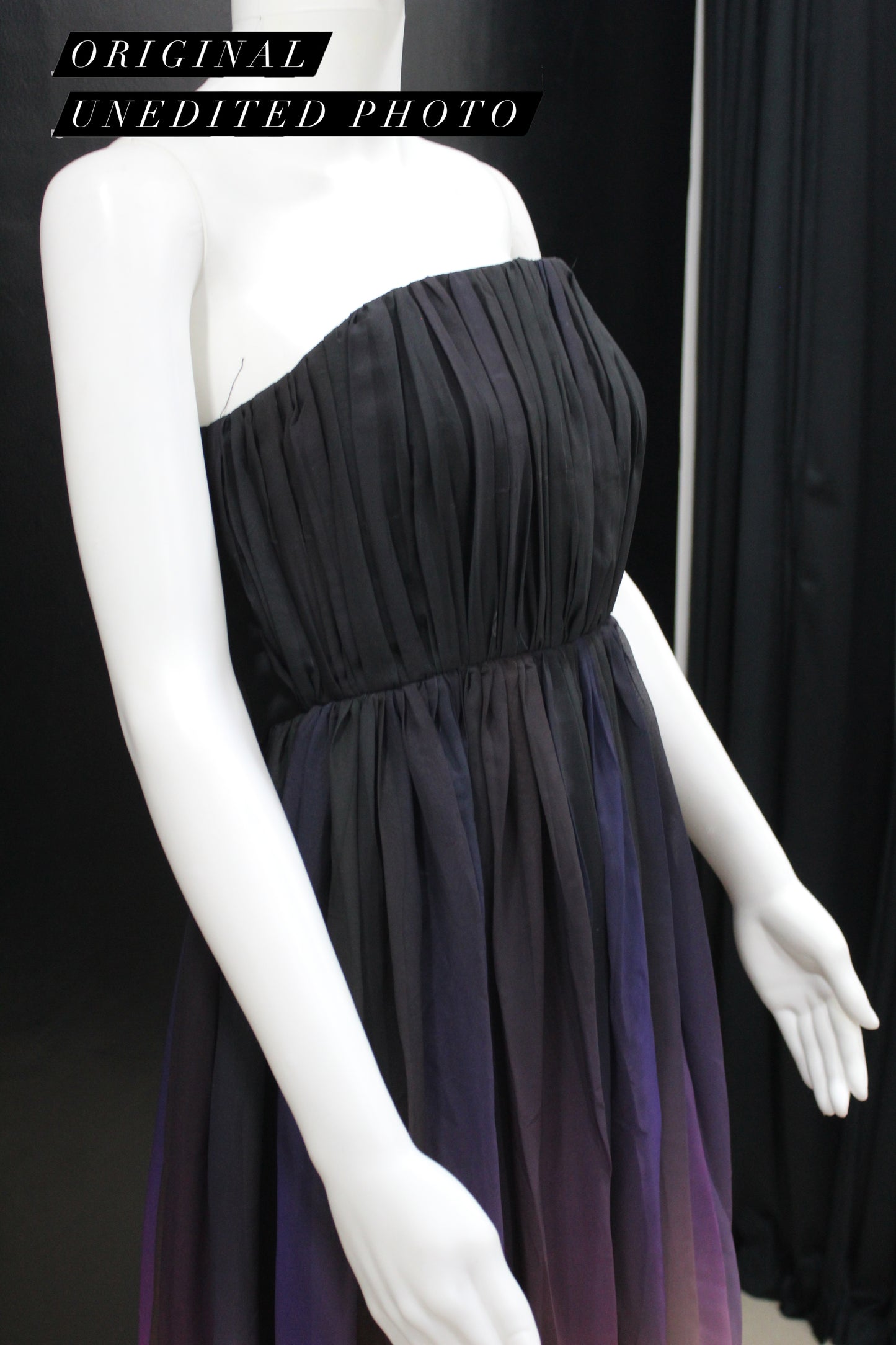 Midnight Black Purple Ombre Pleated Tube Gown