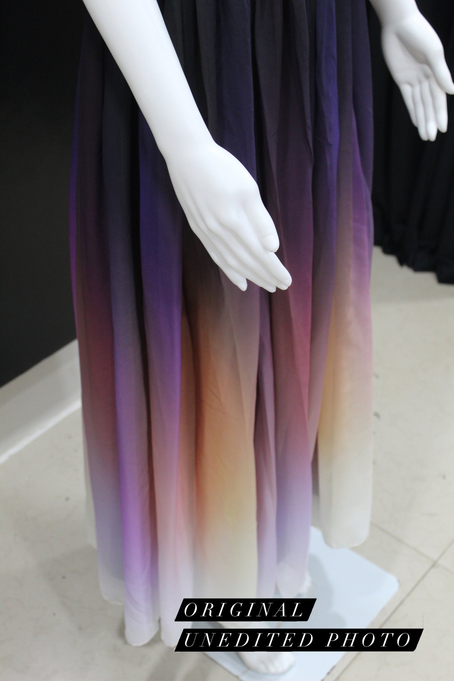 Midnight Black Purple Ombre Pleated Tube Gown