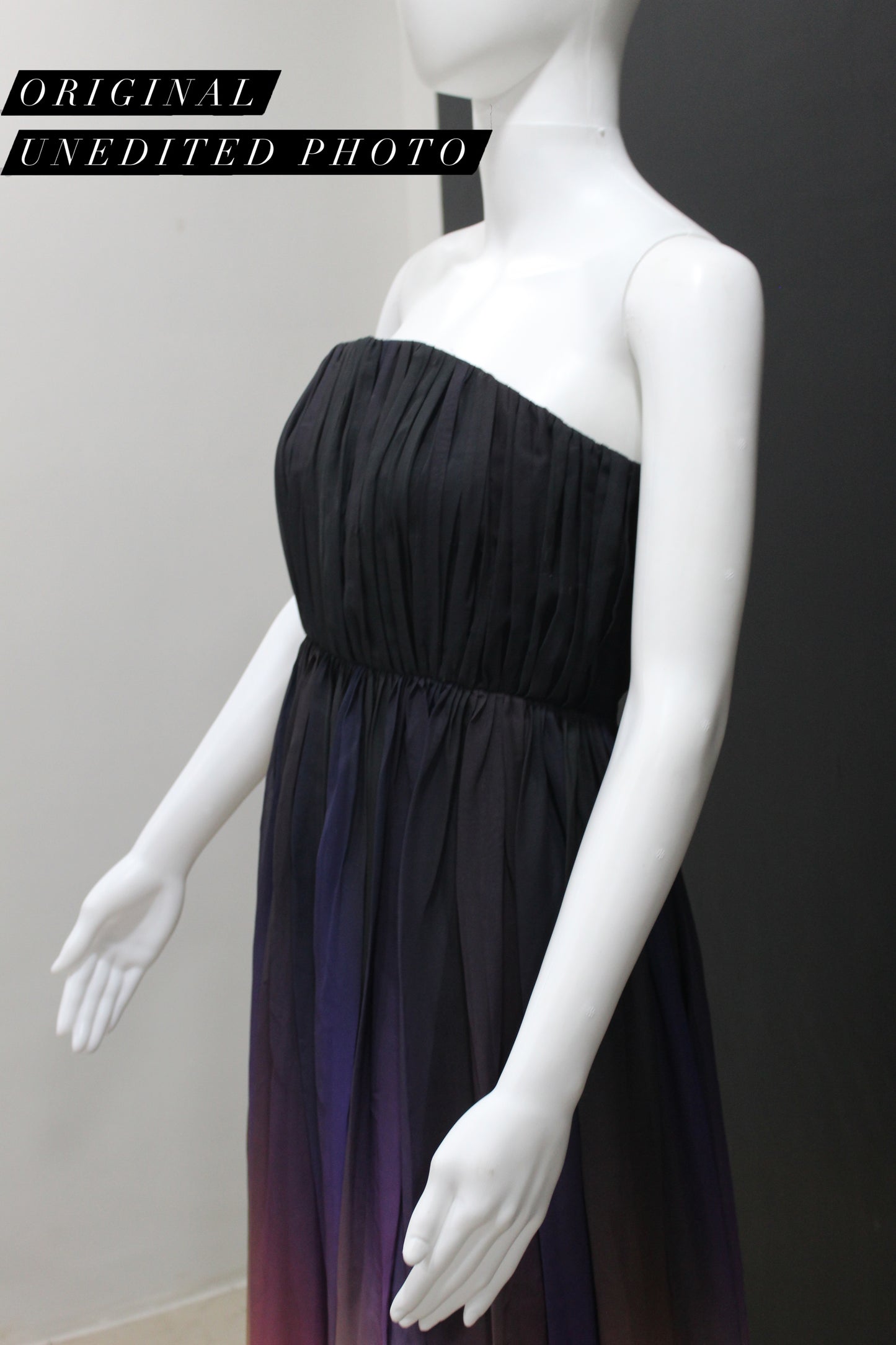 Midnight Black Purple Ombre Pleated Tube Gown