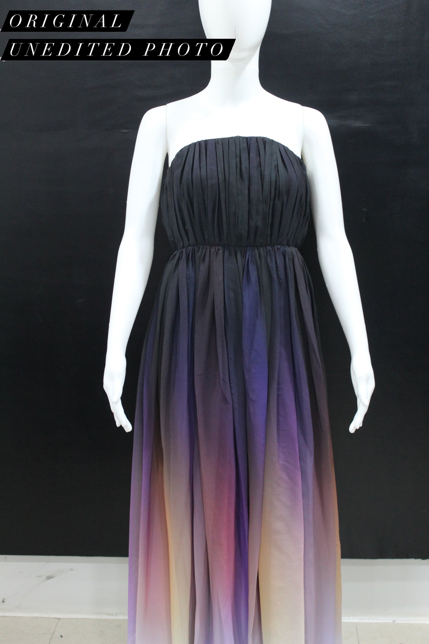 Midnight Black Purple Ombre Pleated Tube Gown