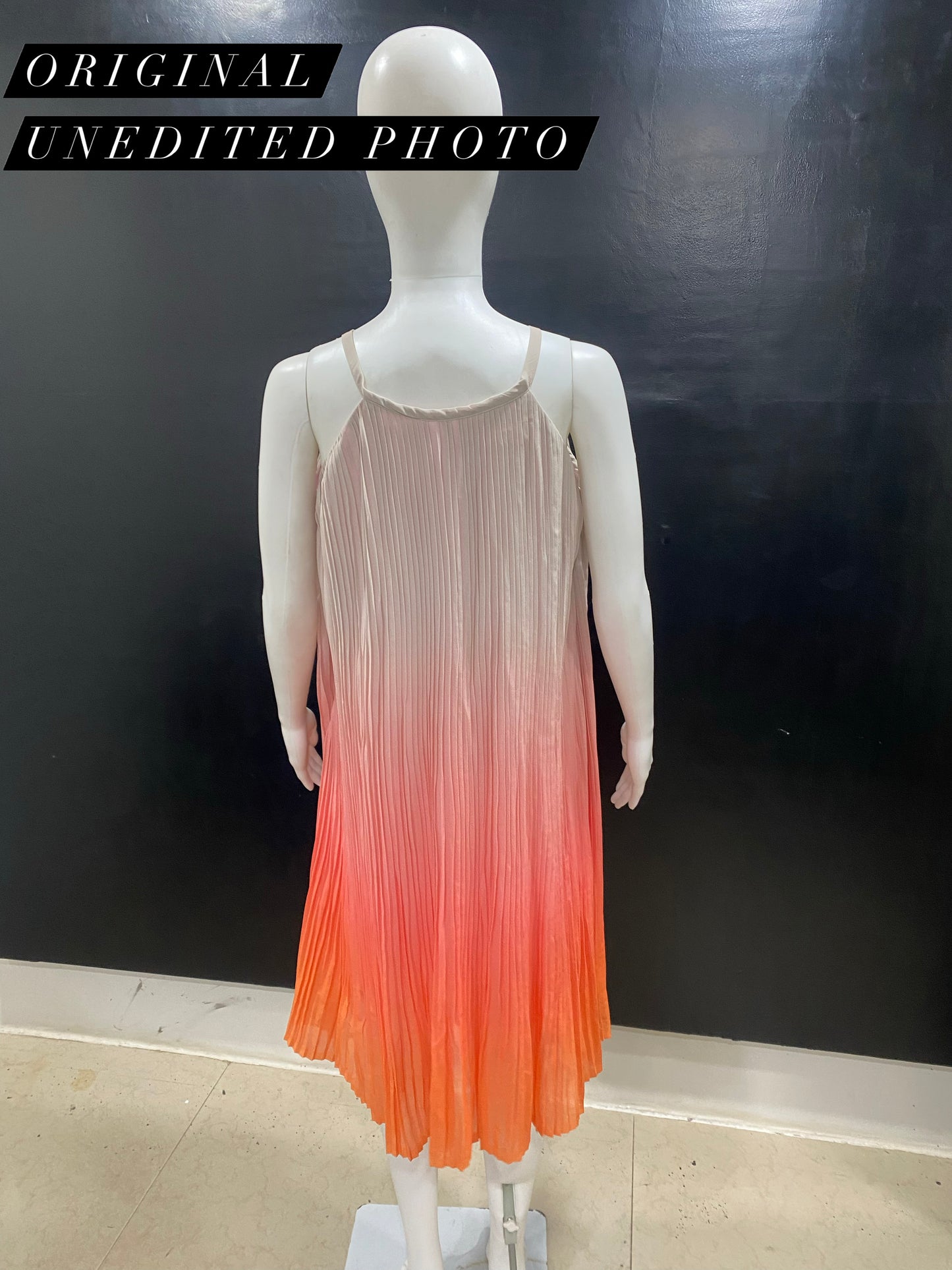 CLEARANCE - Ombre Pleated Peach Orange Spaghetti Dress