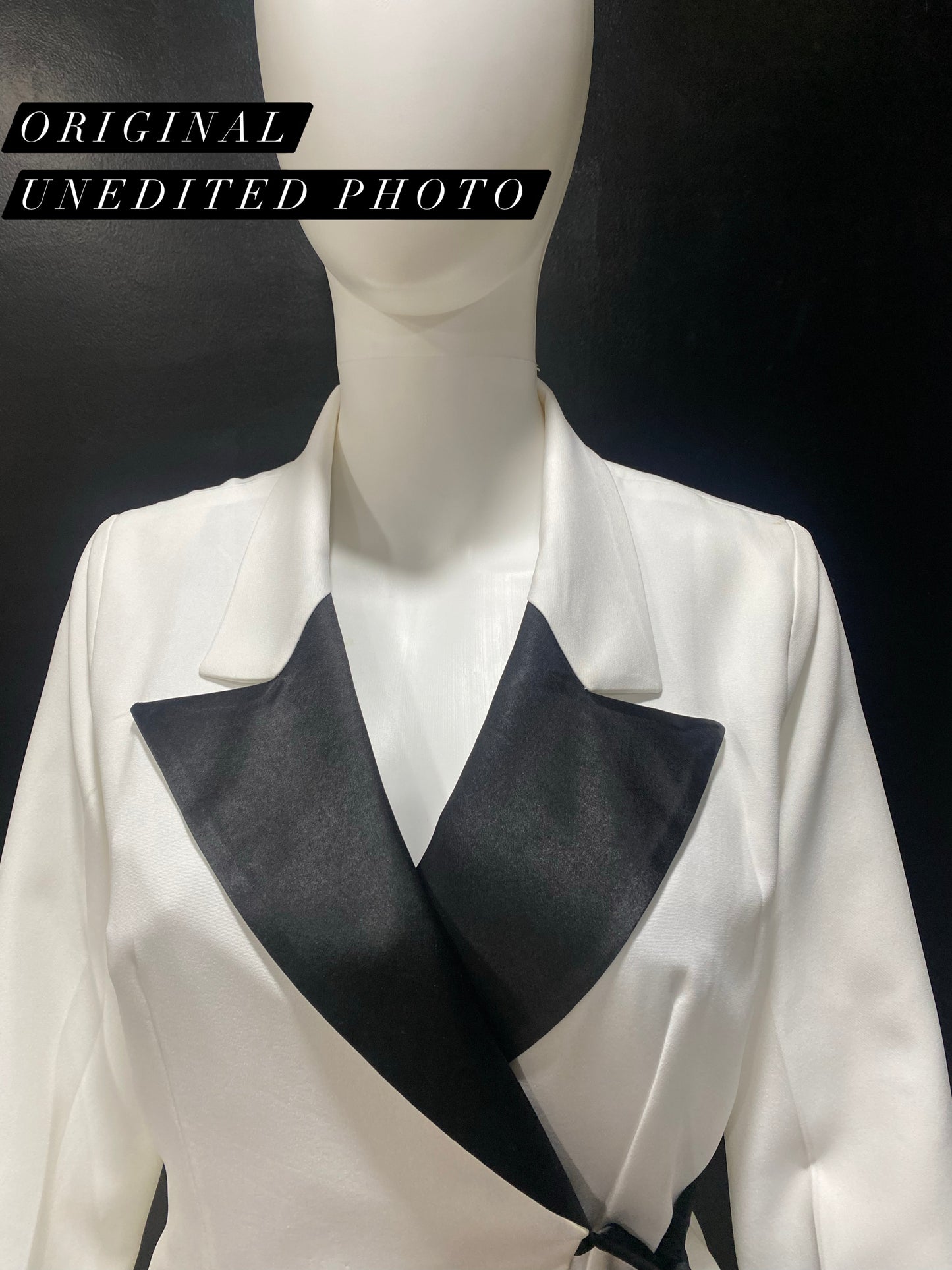 LUXE Black Collar White Wrap Blazer Dress