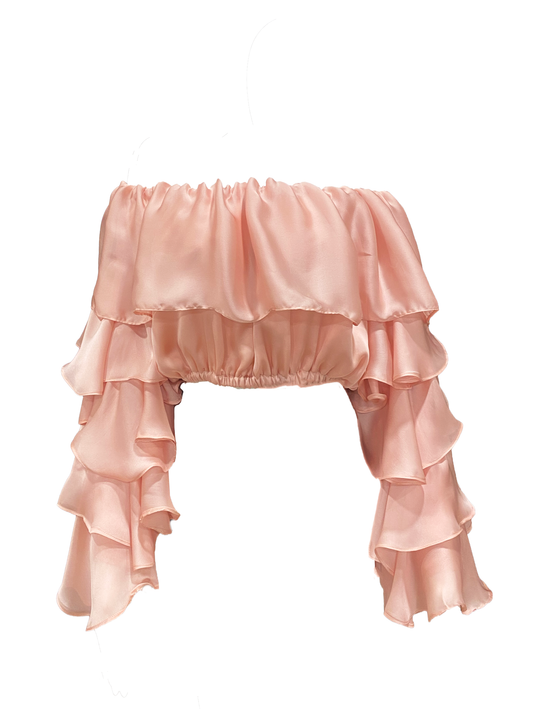 Coral Ruffle Sleeve Drama Top
