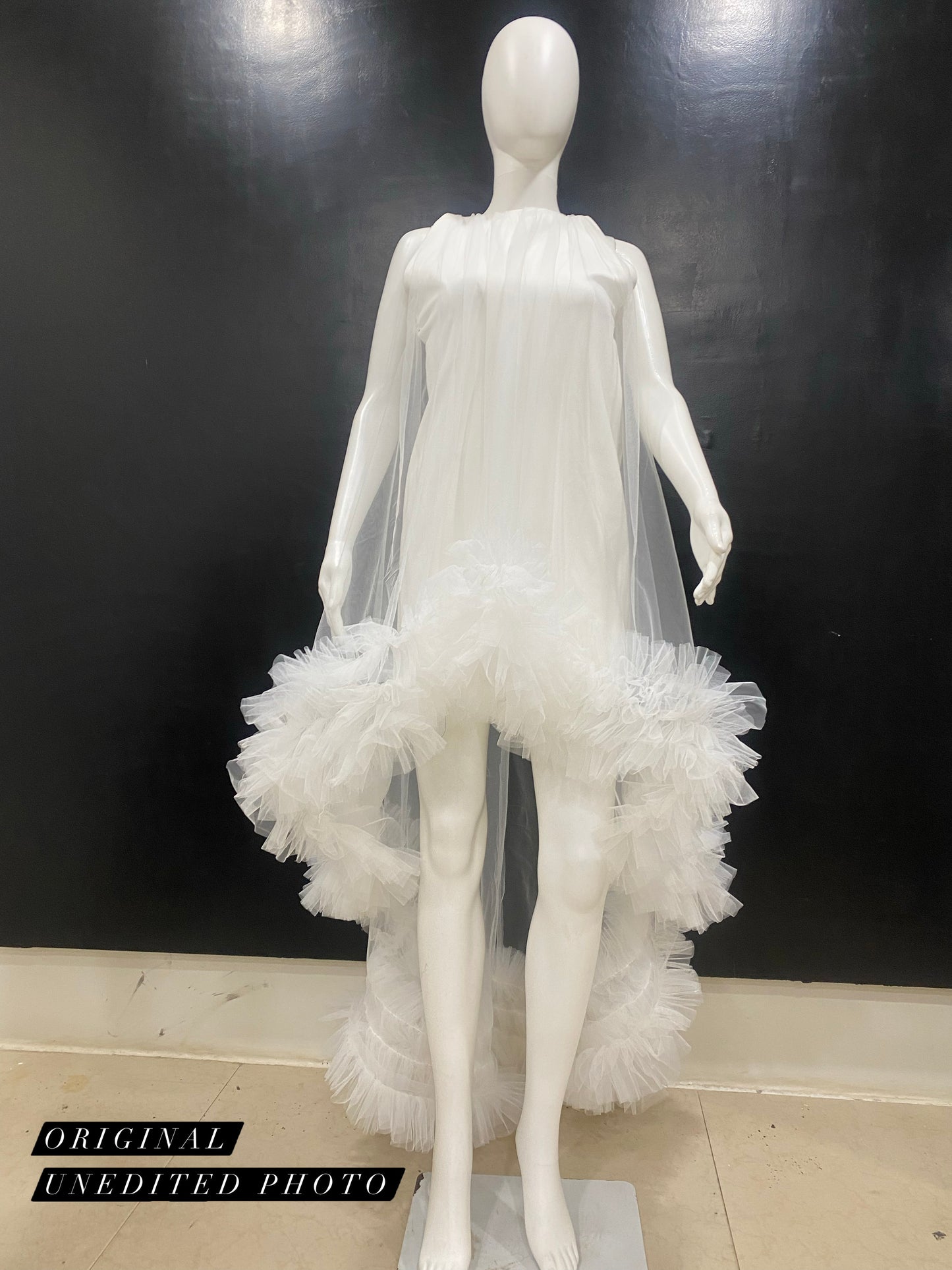 LUXE Tulle Ruffle Drama White Gown