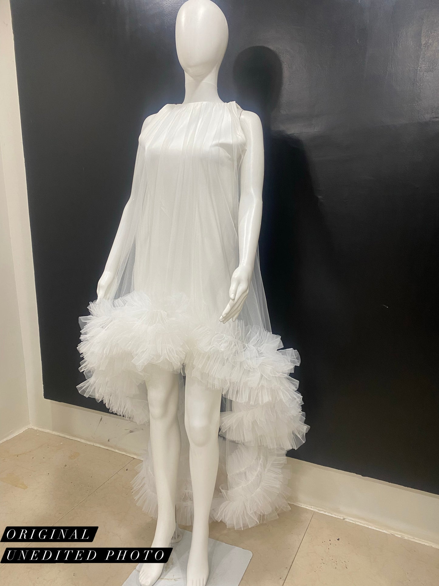 LUXE Tulle Ruffle Drama White Gown