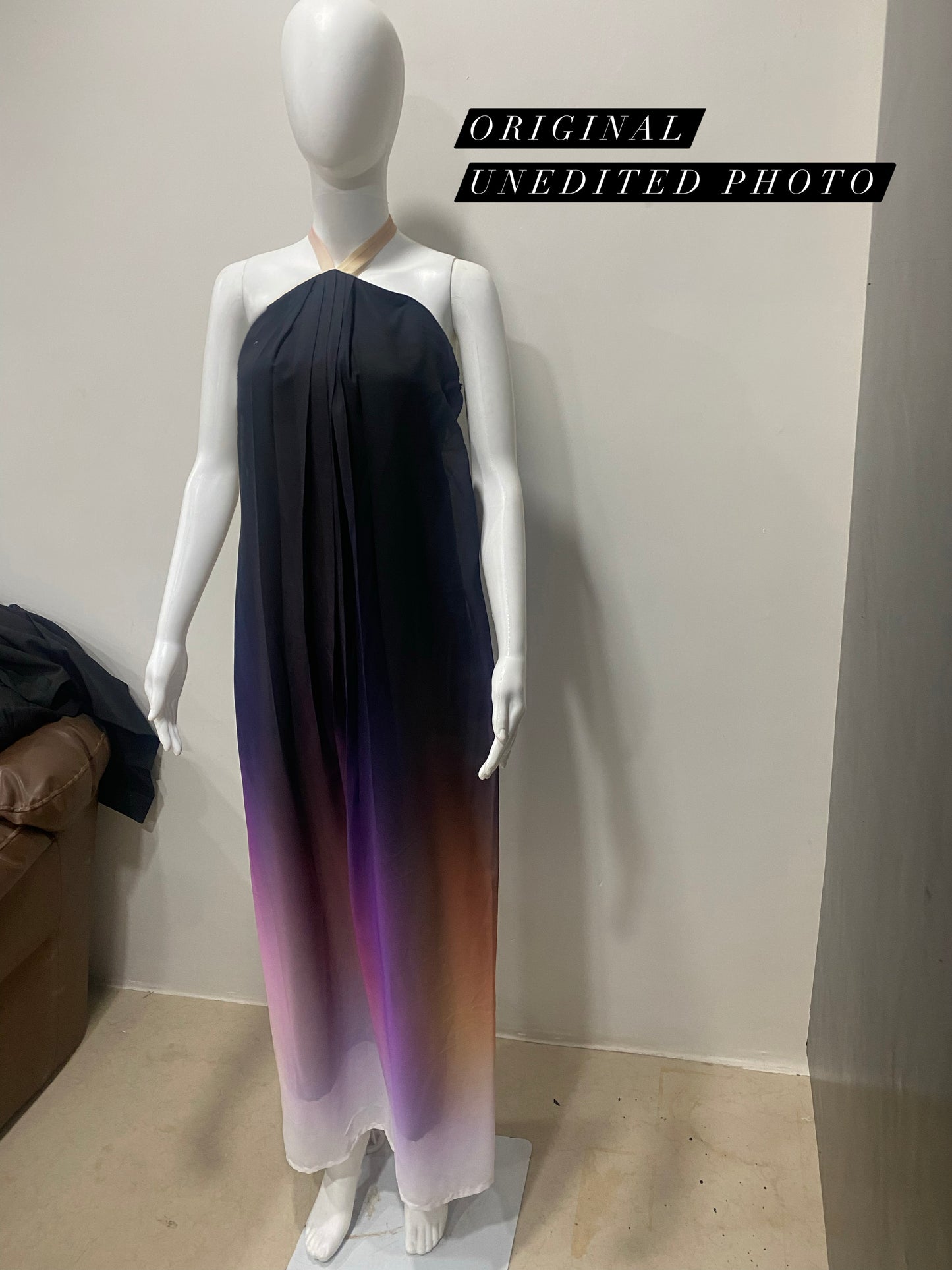 Midnight Black Purple Ombre Halter Gown
