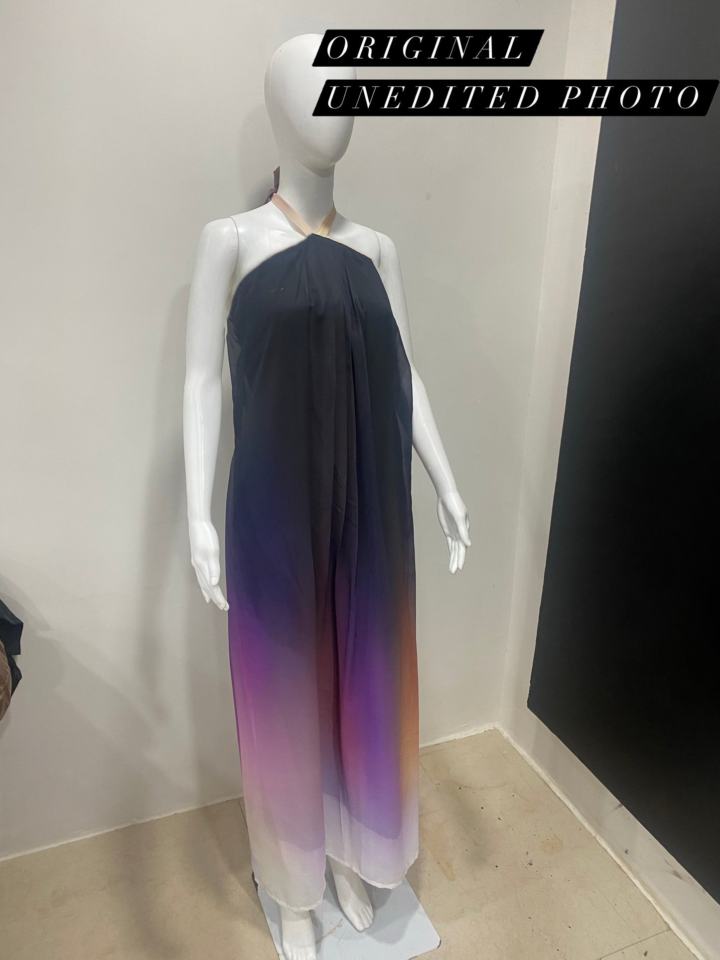 Midnight Black Purple Ombre Halter Gown