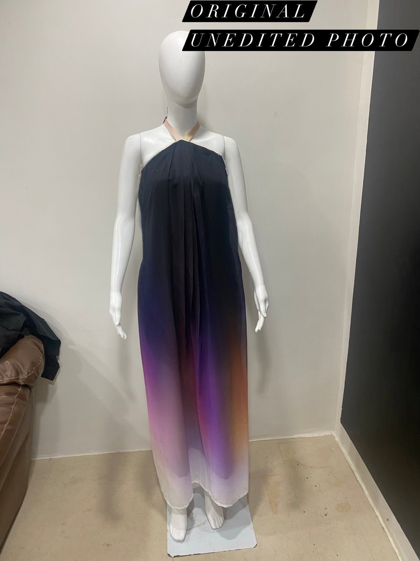 Midnight Black Purple Ombre Halter Gown