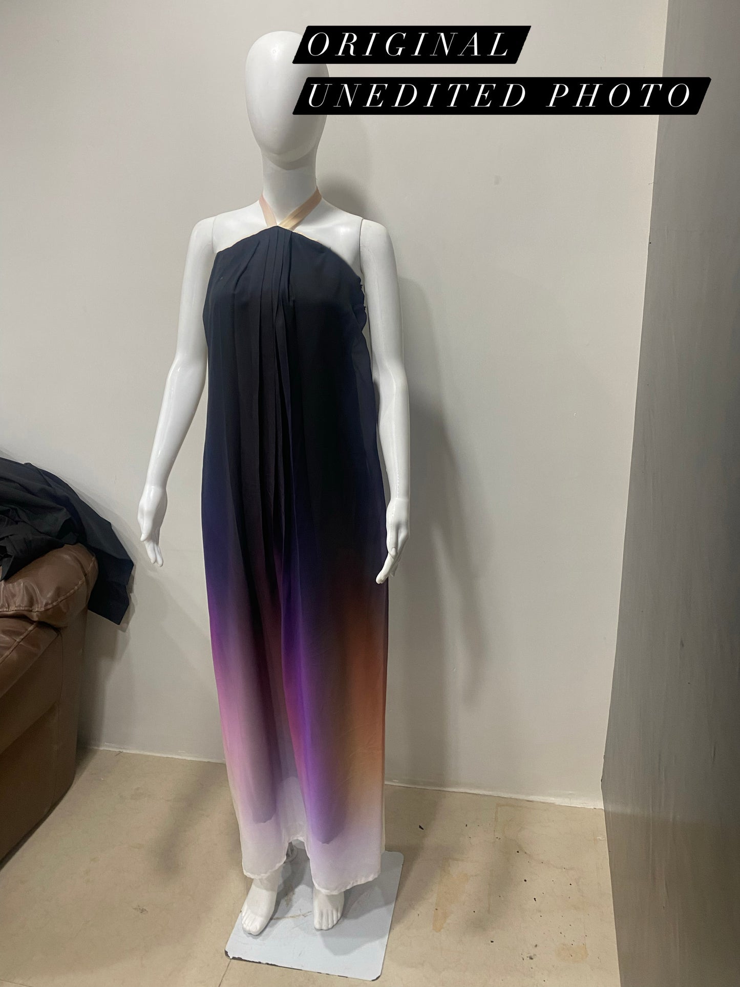 Midnight Black Purple Ombre Halter Gown