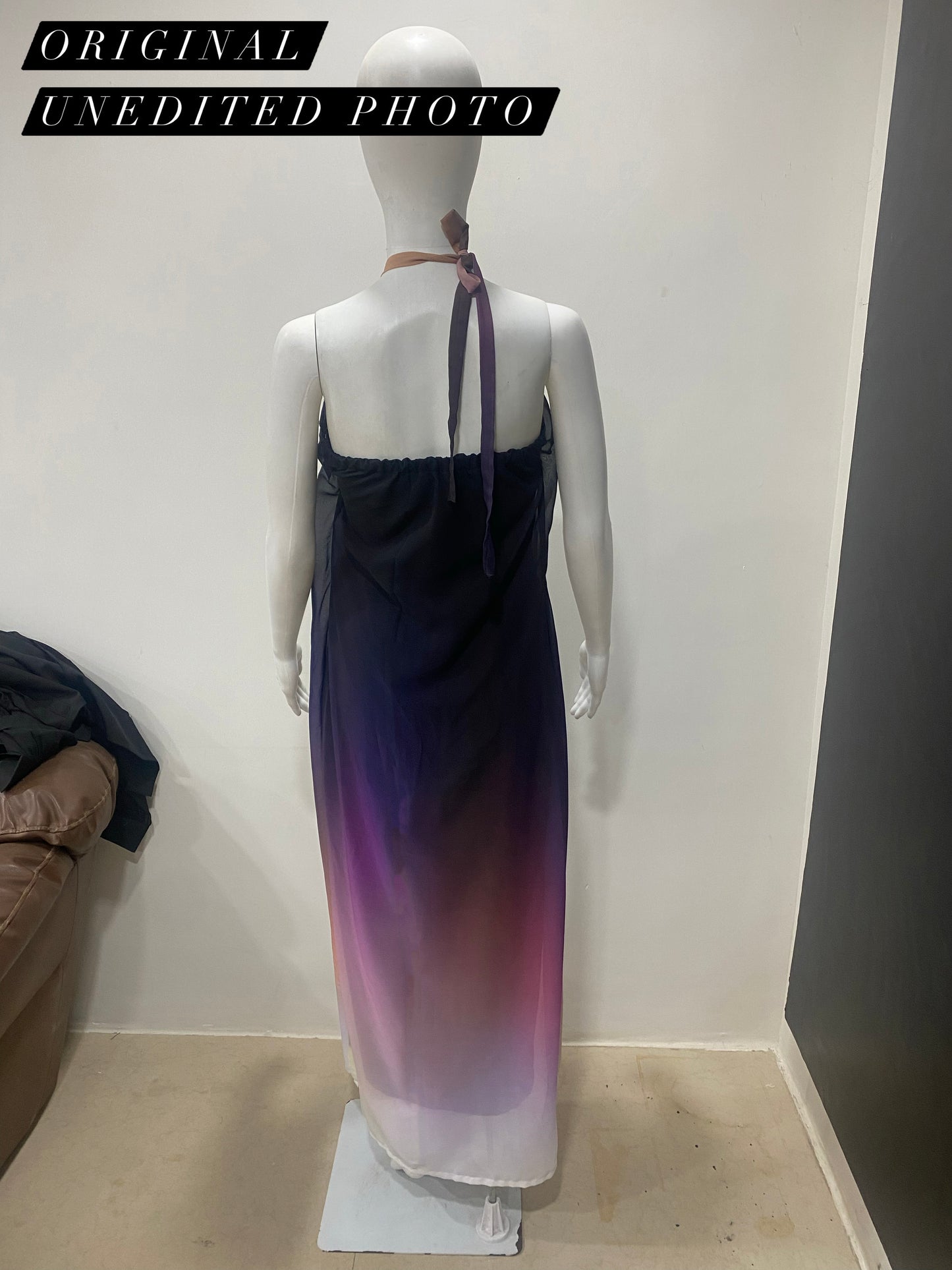 Midnight Black Purple Ombre Halter Gown
