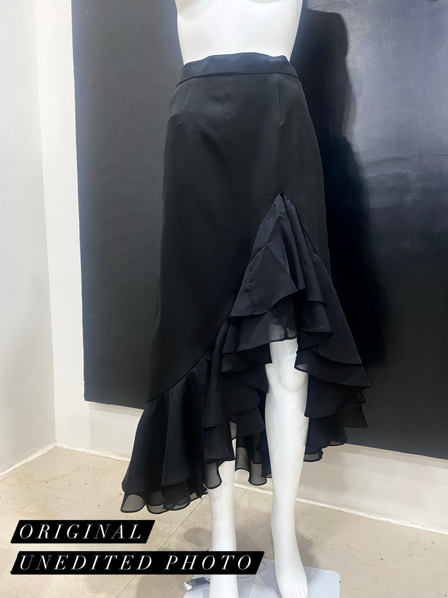 LUXE Black Asymmetric Ruffle Skirt