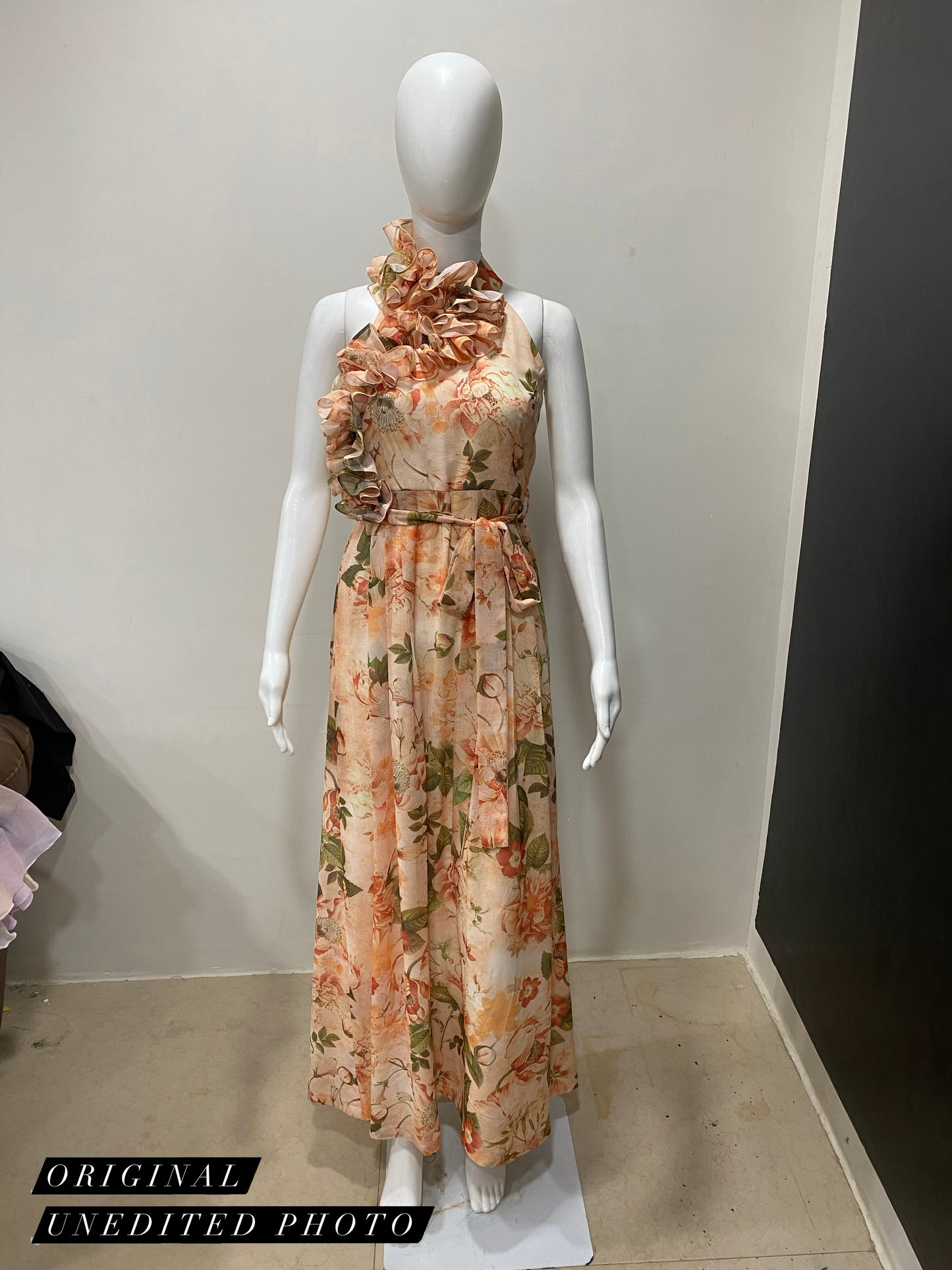 LUXE Floral Ruffle Halter Vintage Gown