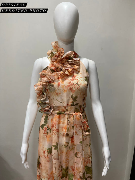 LUXE Floral Ruffle Halter Vintage Gown